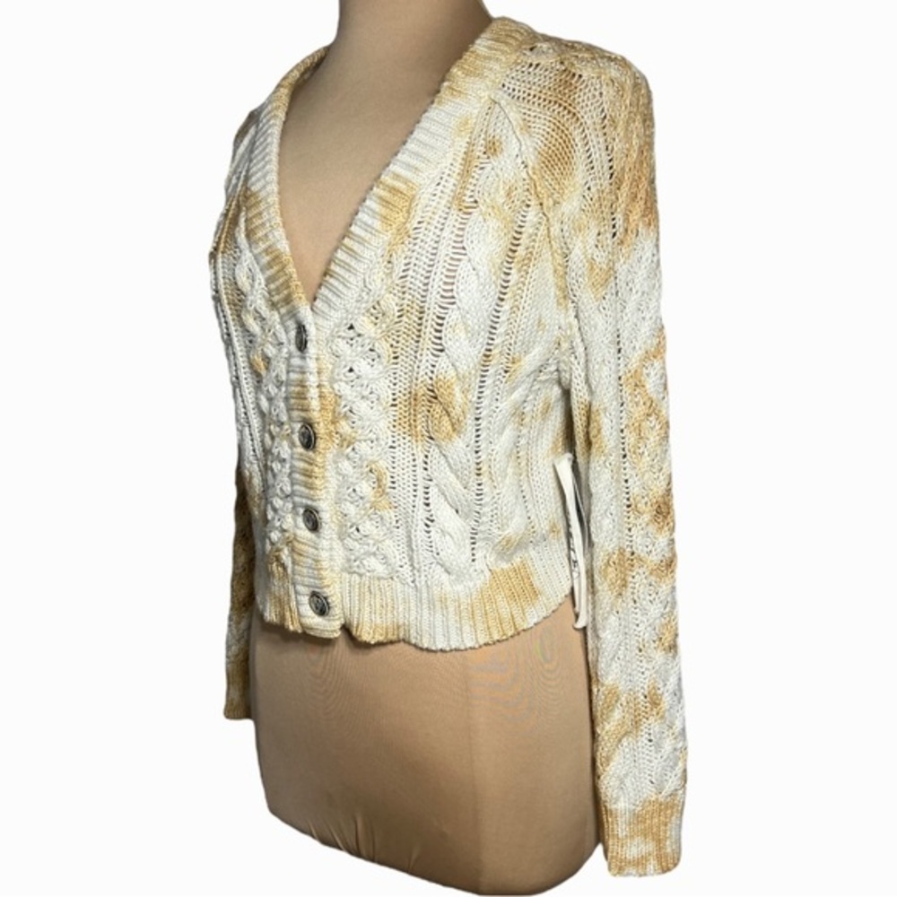 Bird by Juicy Couture tea stained tie dye cable knit cropped cardigan sweater